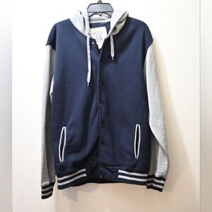 Route 66 Blue and Gray Vintage Y2K Bomber Varsity Fleece Lined Jacket XL